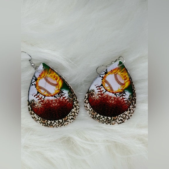 Jewelry - Baseball Print Teardrop Earrings